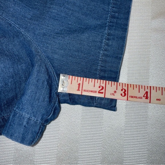 CI SONO Los Angeles Denim Romper Sz Small Off the Shoulder Ruffle Pockets EUC - Picture 10 of 12